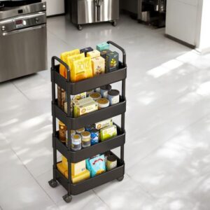 Rak Troli Serbaguna 4 Susun dengan Pegangan & Roda